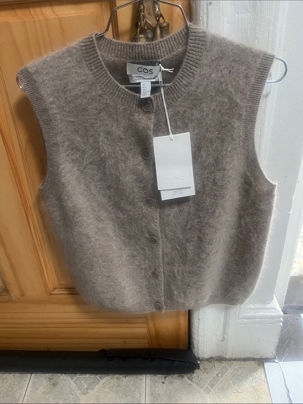 COS Taupe Fuzzy Button-Front Sleeveless Sweater Vest